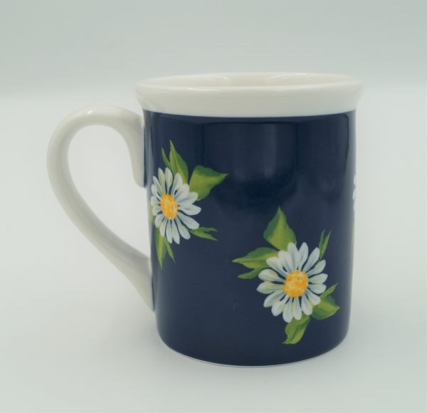 photo of Round 14 oz. Earthenware Mug with Full surround blue daisy design with white interior